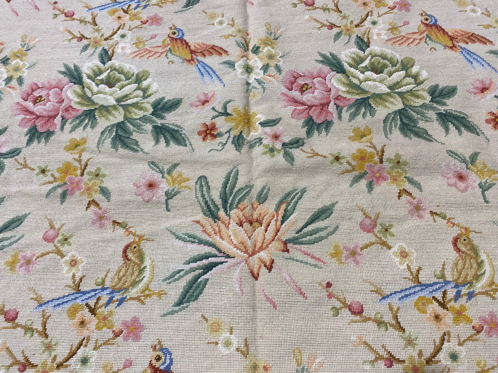 6 x 9 BIRDS French FLORAL Handmade Needle Point Tapestry Rug #F-3018