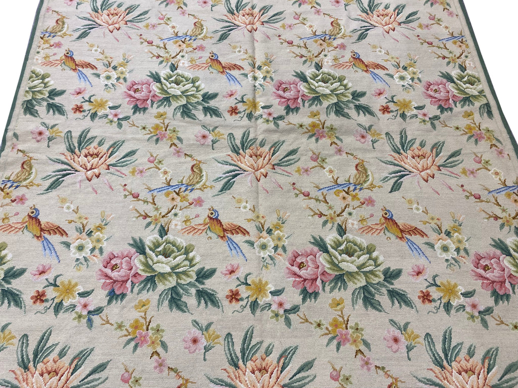 6 x 9 BIRDS French FLORAL Handmade Needle Point Tapestry Rug #F-3018