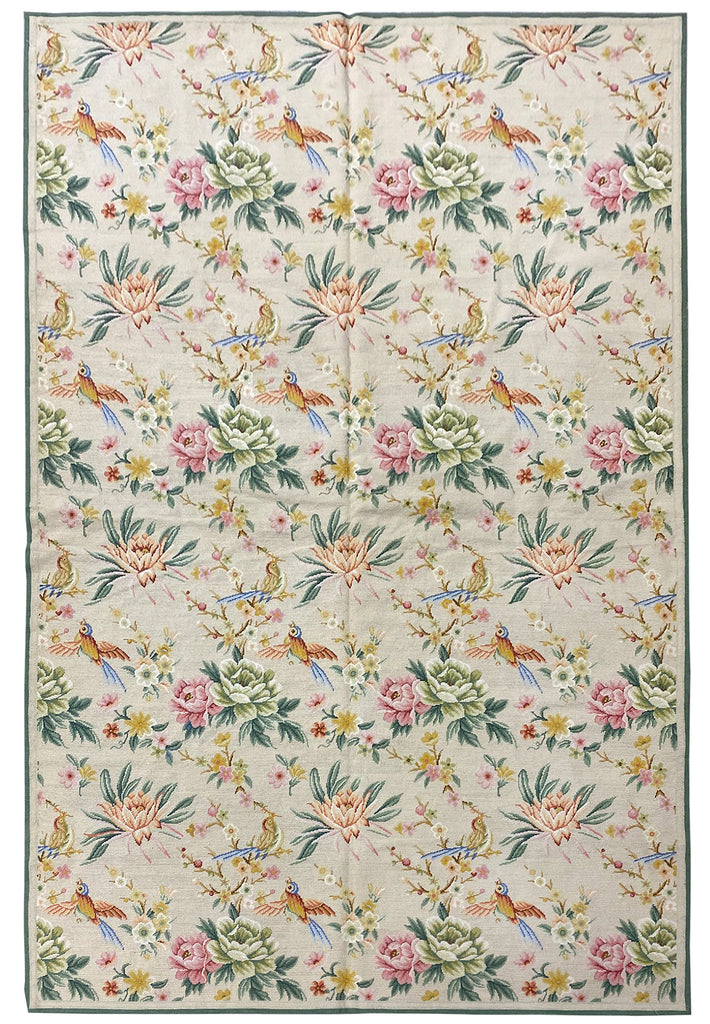 6 x 9 BIRDS French FLORAL Handmade Needle Point Tapestry Rug 