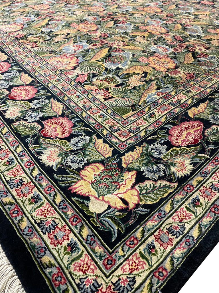 8 x 7.3 Green Signed Persian Wool and Silk Rug 16010