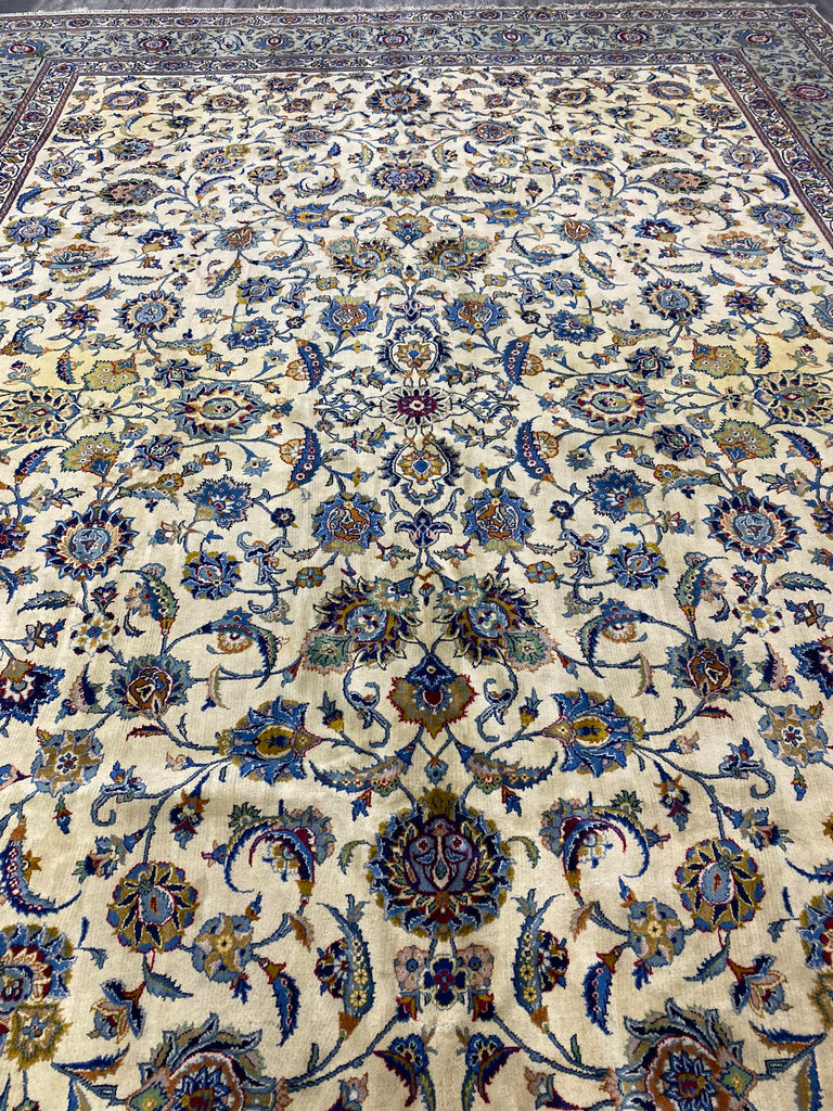 12.3 x 17.2 Beige Hand-knotted Persian Kashan Large Rug 14381