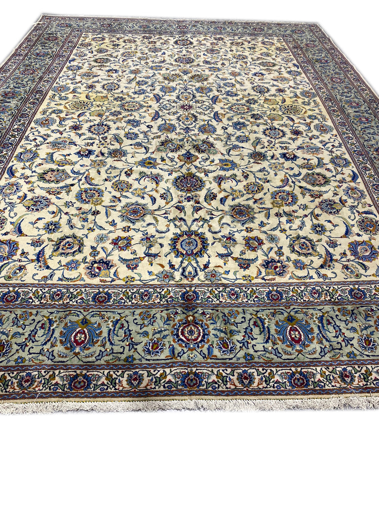 12.3 x 17.2 Beige Hand-knotted Persian Kashan Large Rug 14381