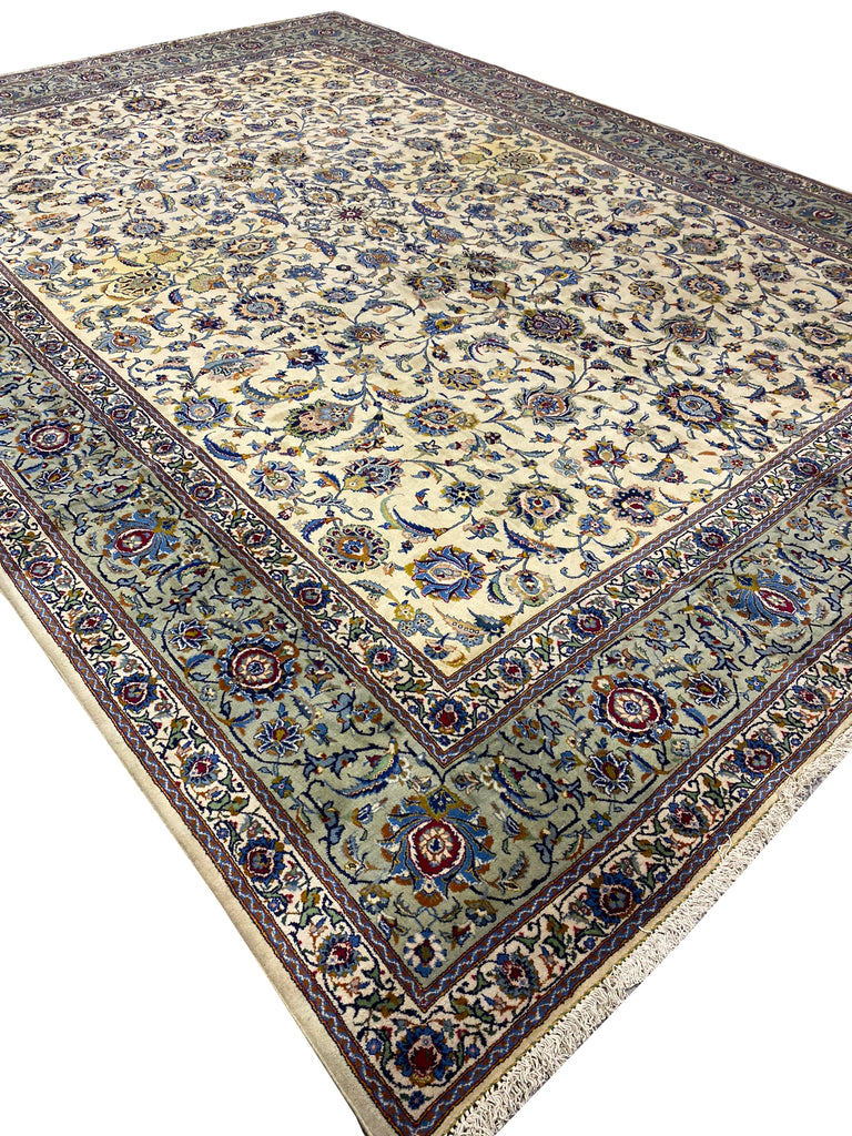 12.3 x 17.2 Beige Hand-knotted Persian Kashan Large Rug 14381