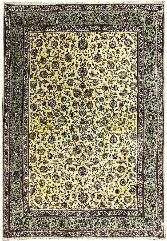 12.3 x 17.2 Beige Hand-knotted Persian Kashan Large Rug 14381
