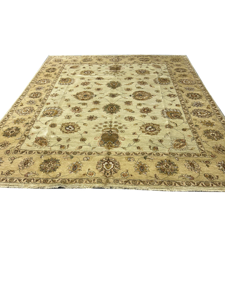 7.1 x 9.9 Beige Gold Handmade Chobi Peshawar Rug #F-6372