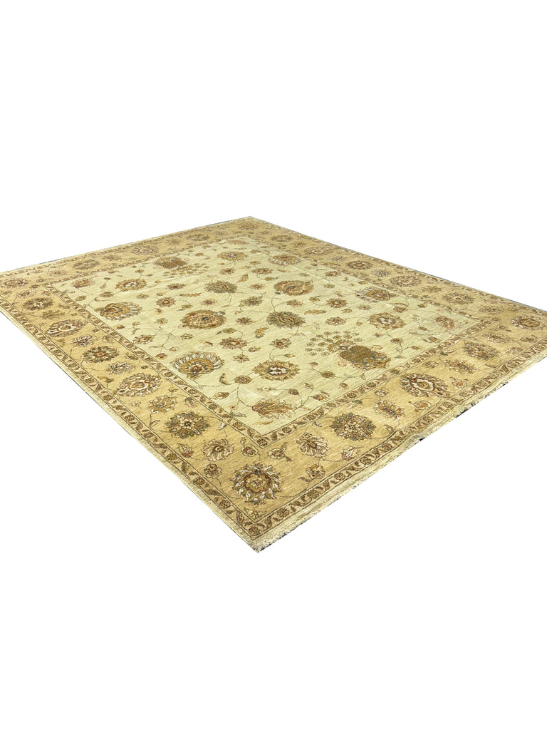 7.1 x 9.9 Beige Gold Handmade Chobi Peshawar Rug #F-6372