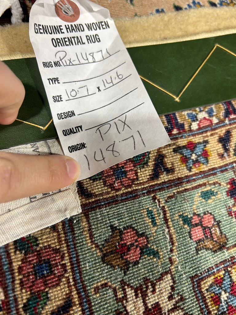 10.7 x 14.6 Semi-Antique Fine Weave Persian Tabriz Rug IVORY 14871