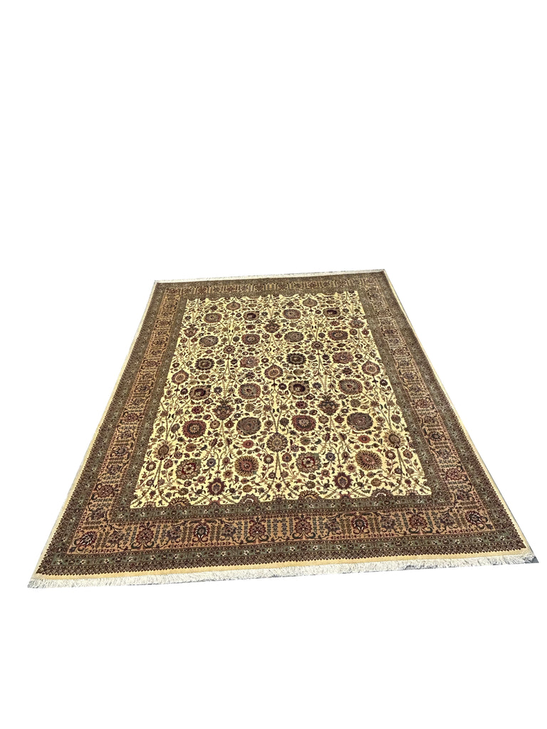 10.7 x 14.6 Semi-Antique Fine Weave Persian Tabriz Rug IVORY 14871