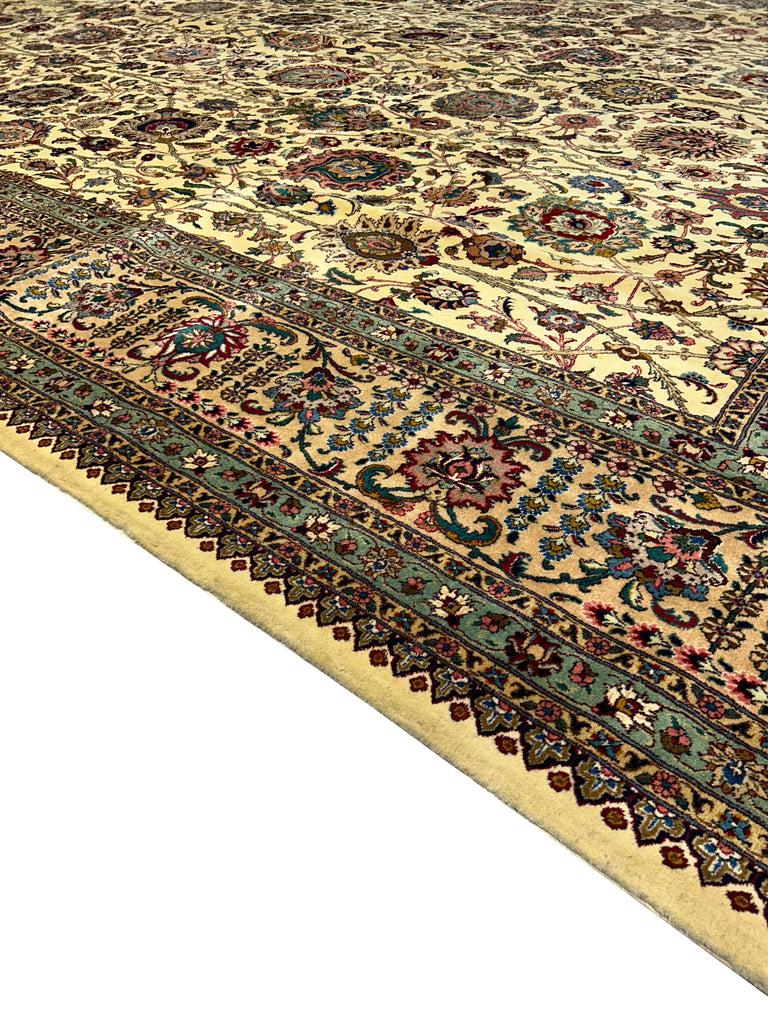 10.7 x 14.6 Semi-Antique Fine Weave Persian Tabriz Rug IVORY 14871