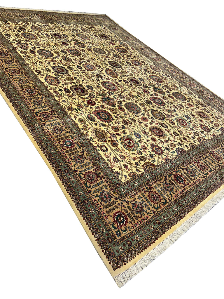 10.7 x 14.6 Semi-Antique Fine Weave Persian Tabriz Rug IVORY 14871