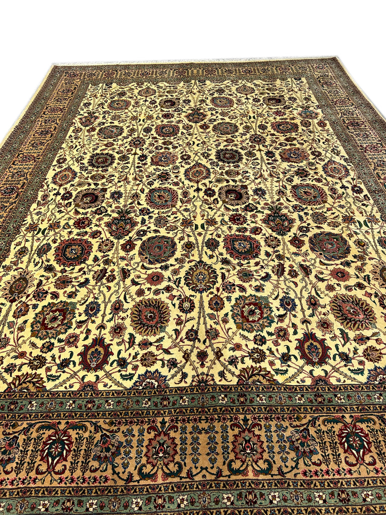 10.7 x 14.6 Semi-Antique Fine Weave Persian Tabriz Rug IVORY 14871