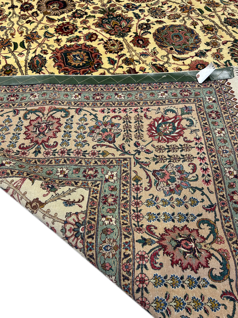 10.7 x 14.6 Semi-Antique Fine Weave Persian Tabriz Rug IVORY 14871