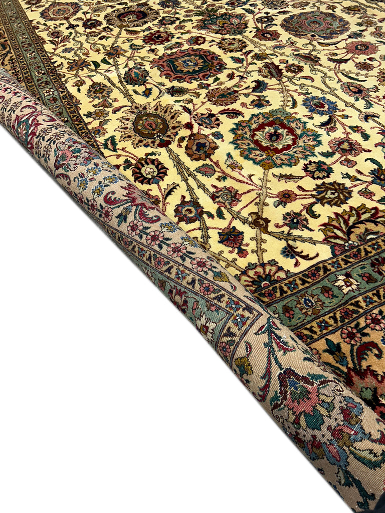 10.7 x 14.6 Semi-Antique Fine Weave Persian Tabriz Rug IVORY 14871