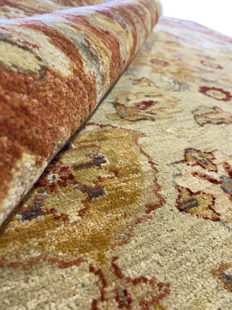 8 x 10.3 Natural Wool Agra rug Warm Colors Beige Rust #B-72586