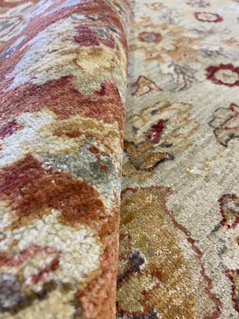 8 x 10.3 Natural Wool Agra rug Warm Colors Beige Rust #B-72586