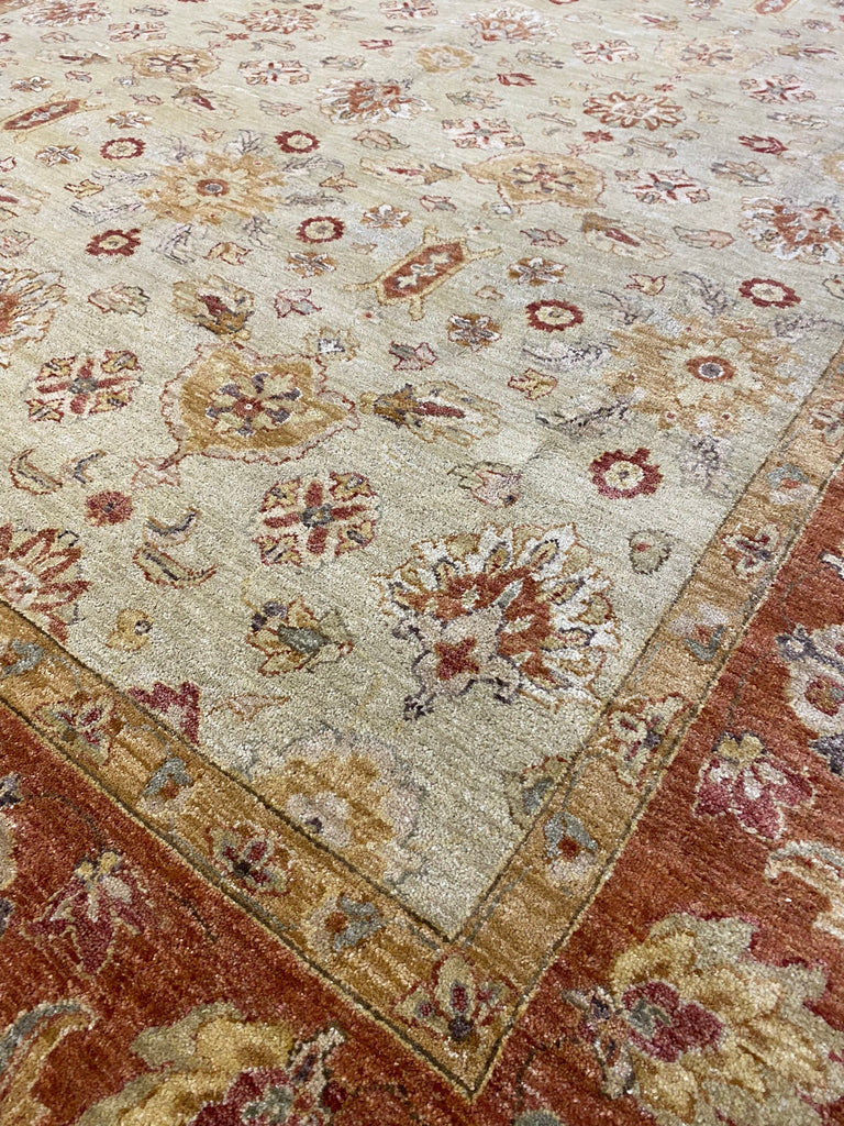 8 x 10.3 Natural Wool Agra rug Warm Colors Beige Rust #B-72586