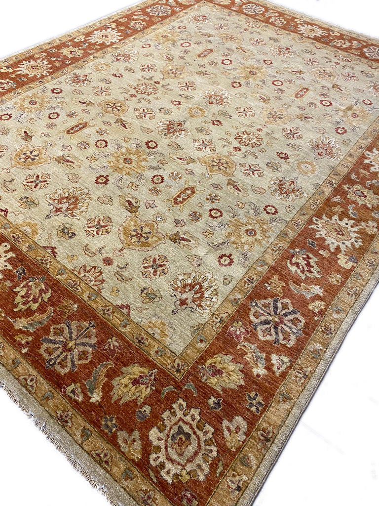 8 x 10.3 Natural Wool Agra rug Warm Colors Beige Rust #B-72586