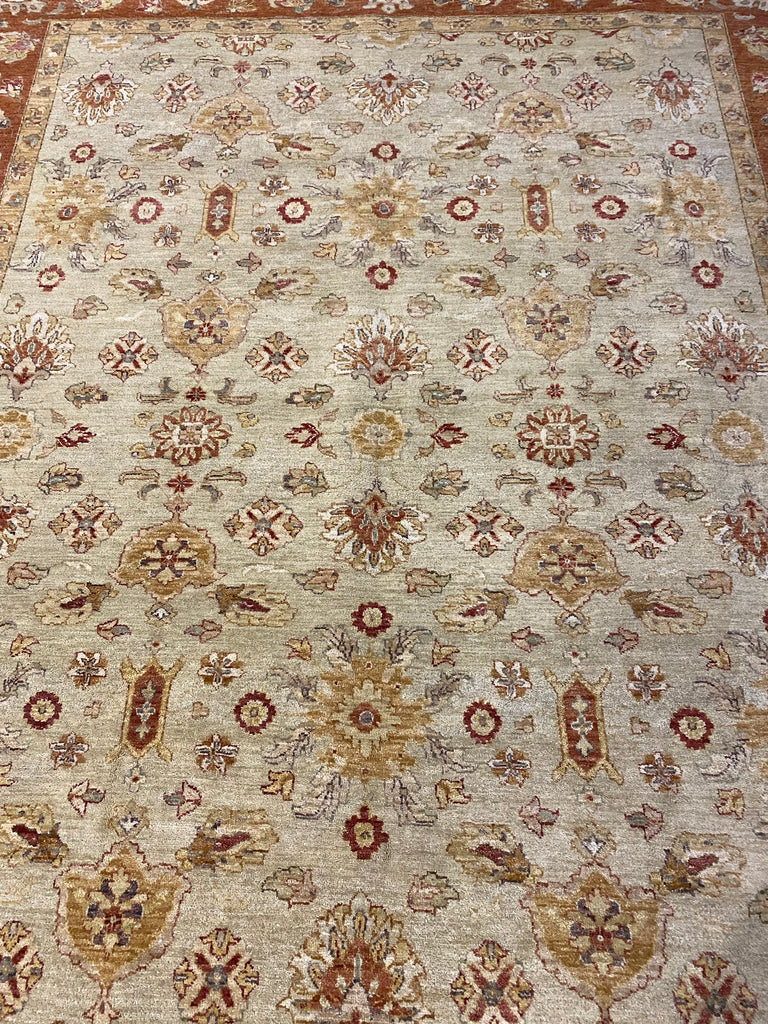 8 x 10.3 Natural Wool Agra rug Warm Colors Beige Rust #B-72586