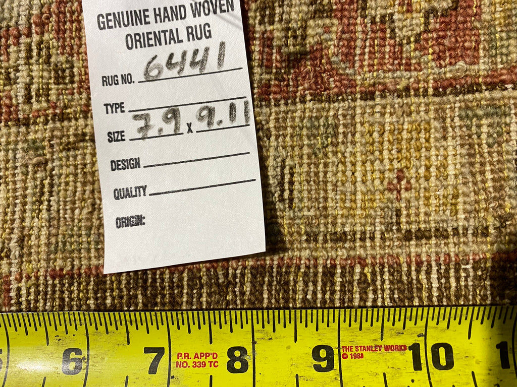 7.9 x 10 Beautiful Handmade Rug Natural Wool Rust Salmon Olive #F-6441