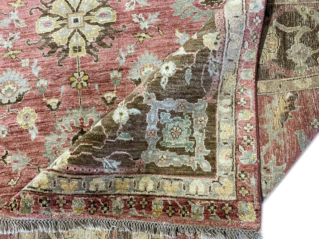 7.9 x 10 Beautiful Handmade Rug Natural Wool Rust Salmon Olive #F-6441