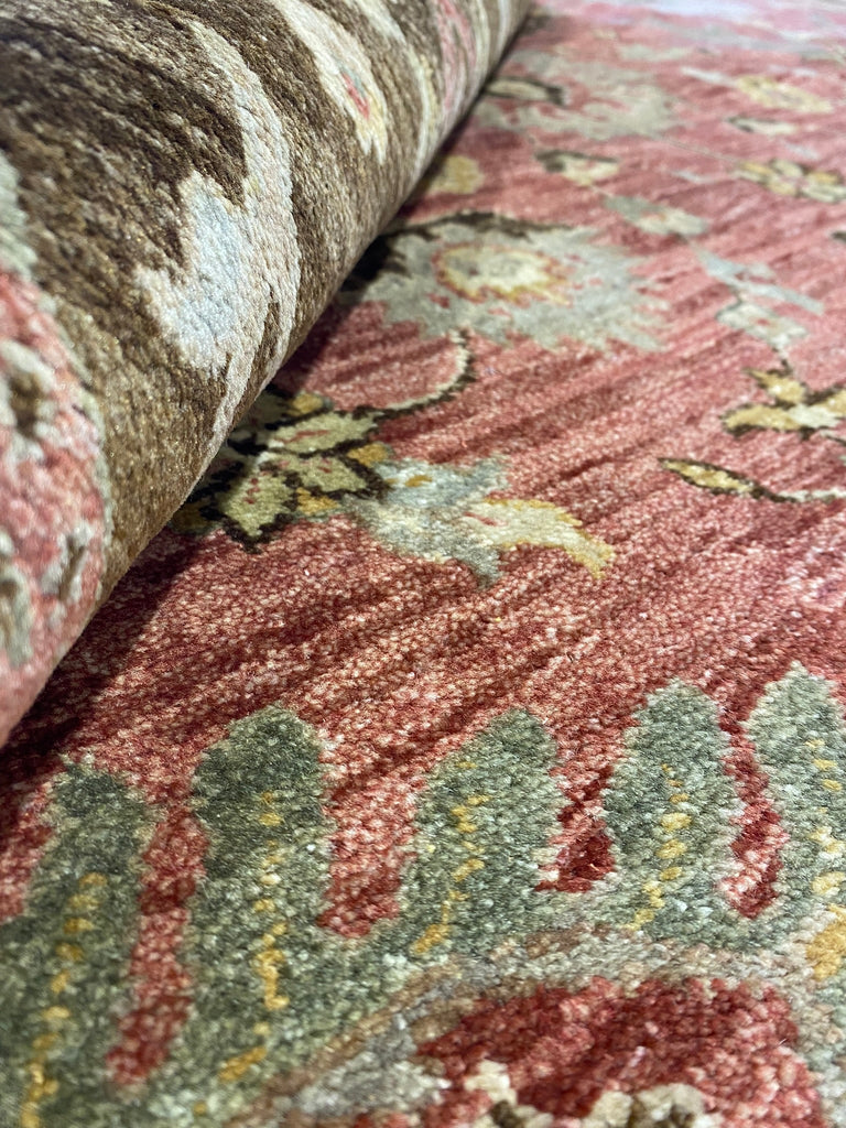 7.9 x 10 Beautiful Handmade Rug Natural Wool Rust Salmon Olive #F-6441