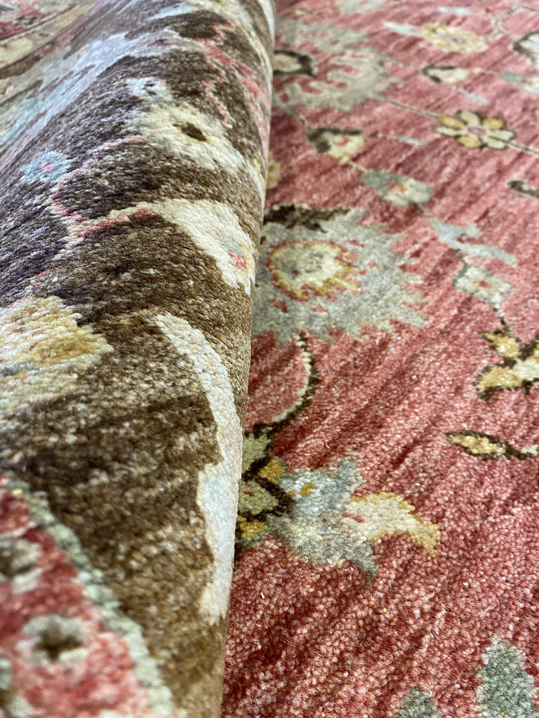 7.9 x 10 Beautiful Handmade Rug Natural Wool Rust Salmon Olive #F-6441