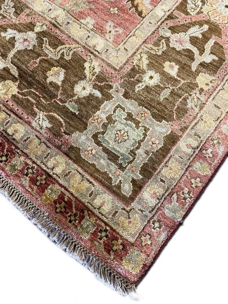 7.9 x 10 Beautiful Handmade Rug Natural Wool Rust Salmon Olive #F-6441