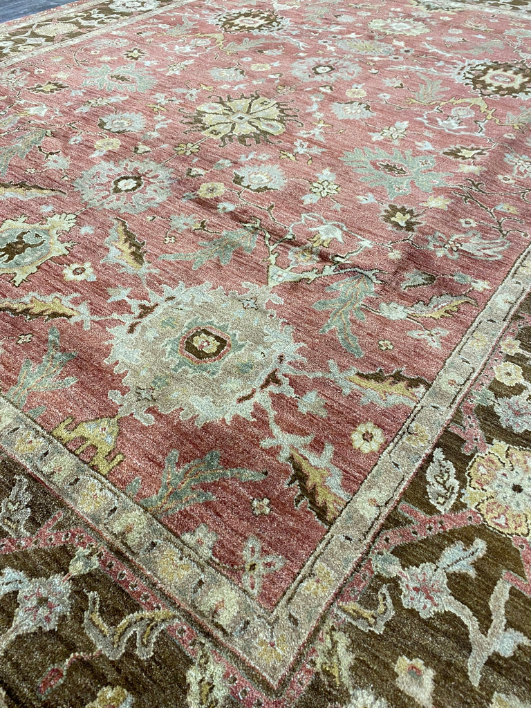 7.9 x 10 Beautiful Handmade Rug Natural Wool Rust Salmon Olive #F-6441