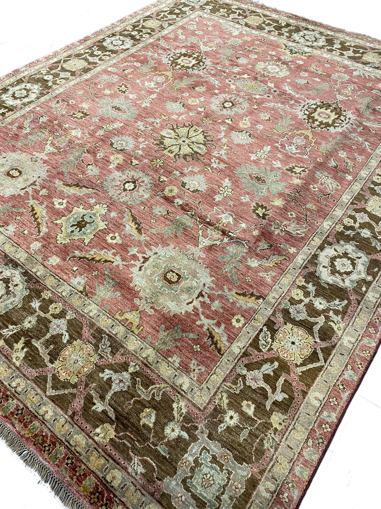 7.9 x 10 Beautiful Handmade Rug Natural Wool Rust Salmon Olive #F-6441