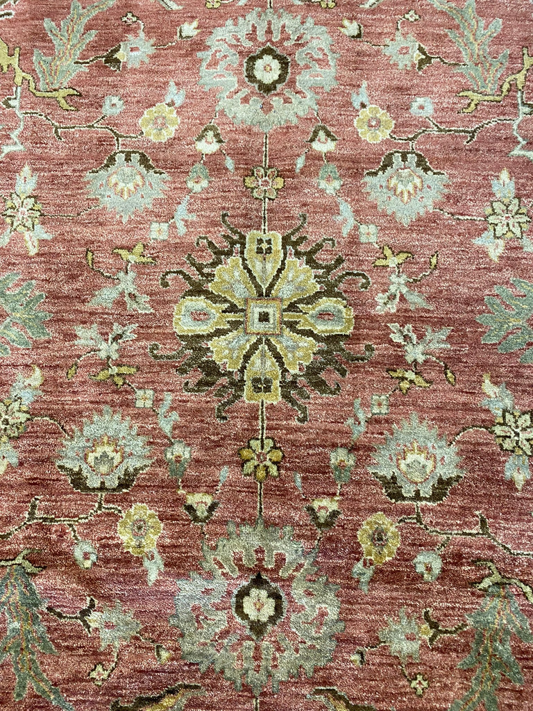 7.9 x 10 Beautiful Handmade Rug Natural Wool Rust Salmon Olive #F-6441