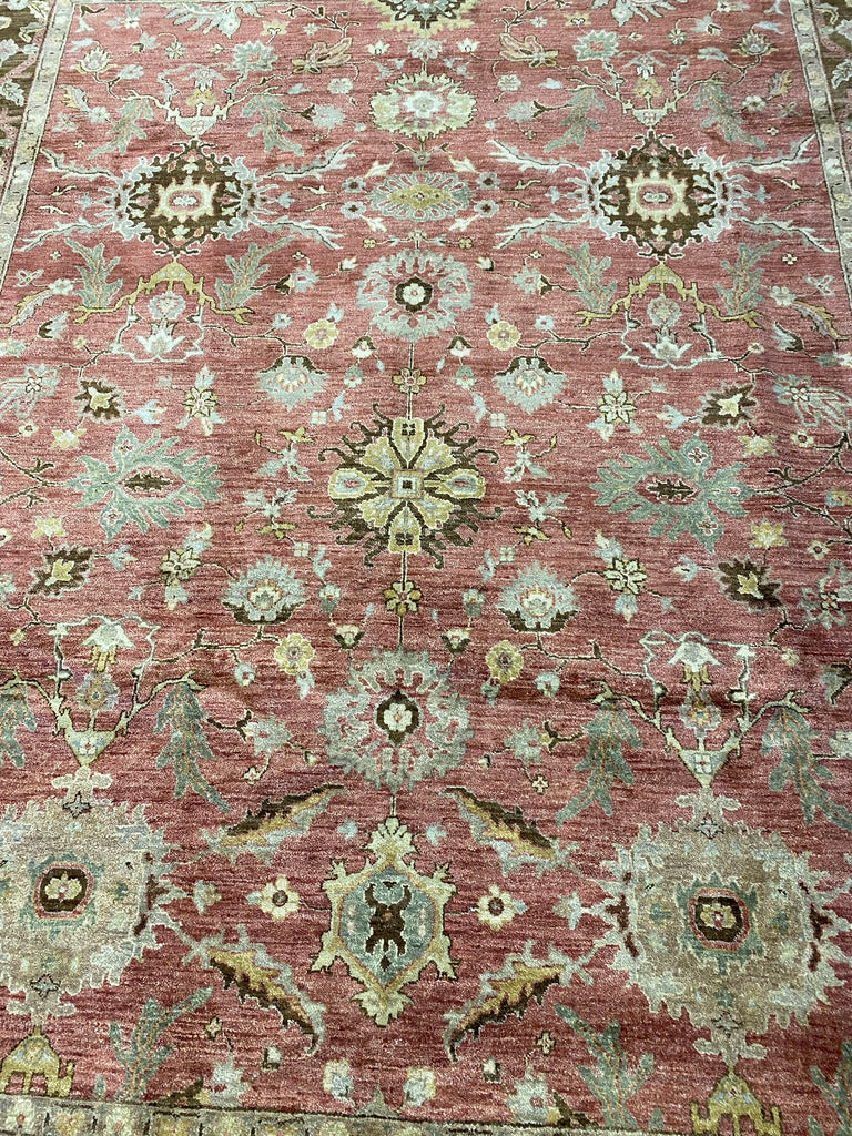 7.9 x 10 Beautiful Handmade Rug Natural Wool Rust Salmon Olive #F-6441