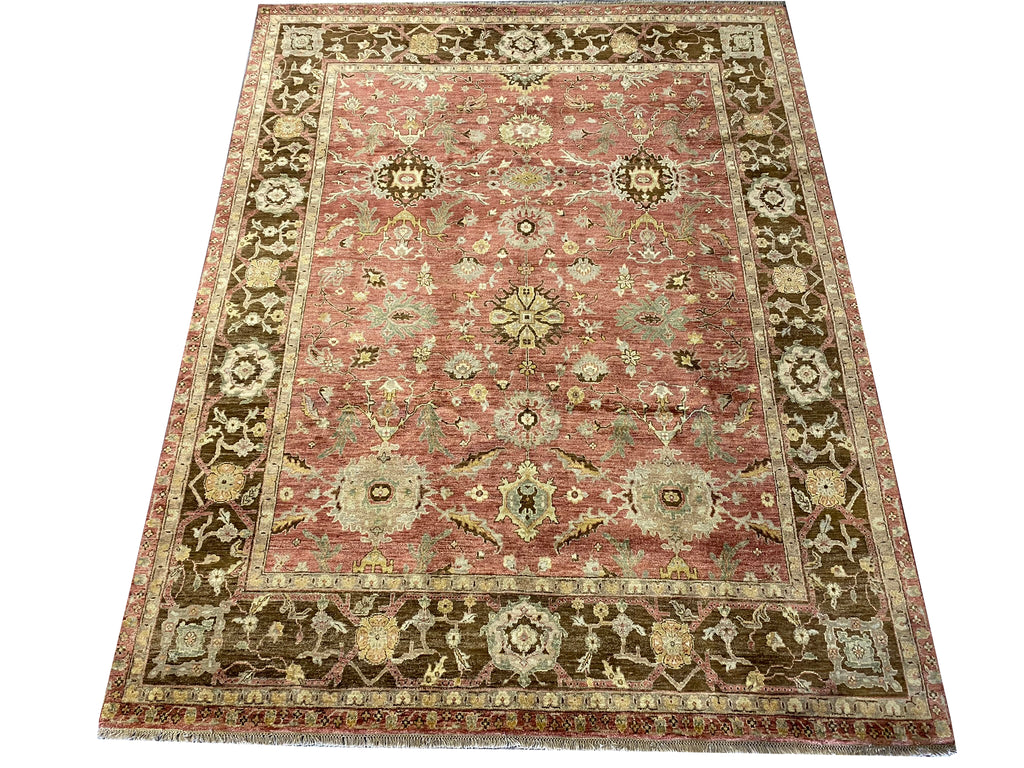 7.9 x 10 Beautiful Handmade Rug Natural Wool Rust Salmon Olive #F-6441