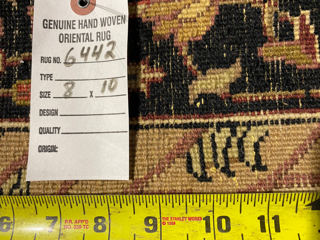 8 x 10 BLACK Agra Rug William Morris Natural Wool #F-6442