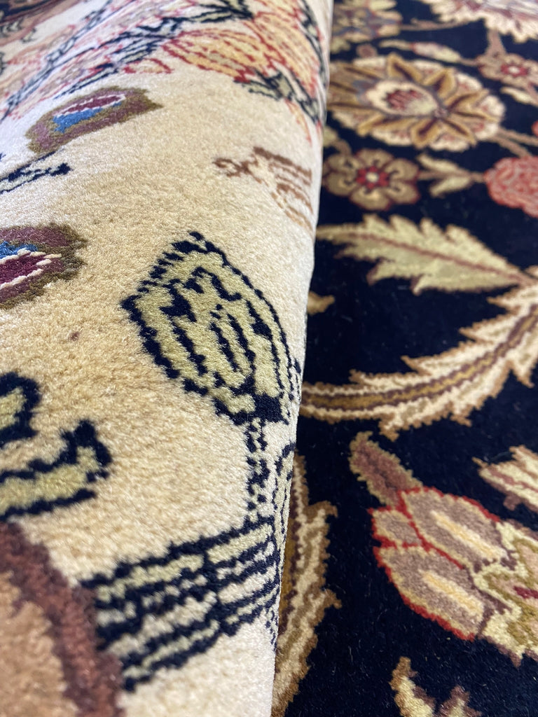 8 x 10 BLACK Agra Rug William Morris Natural Wool #F-6442