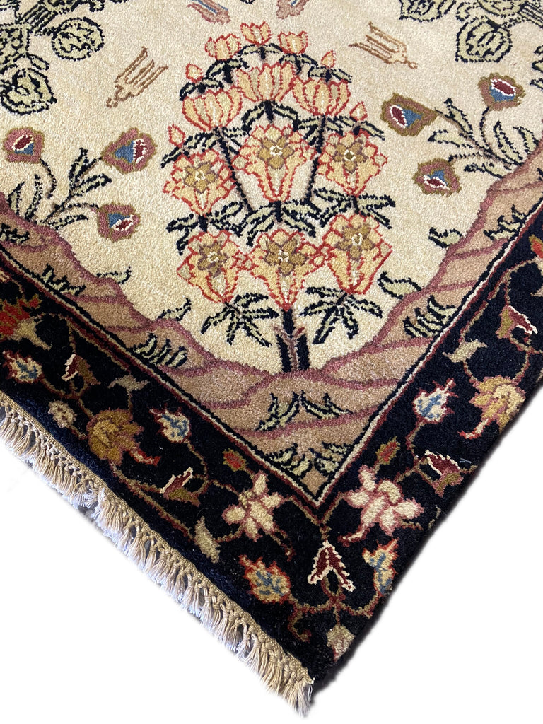 8 x 10 BLACK Agra Rug William Morris Natural Wool #F-6442