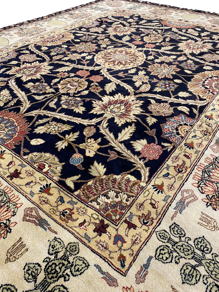 8 x 10 BLACK Agra Rug William Morris Natural Wool #F-6442