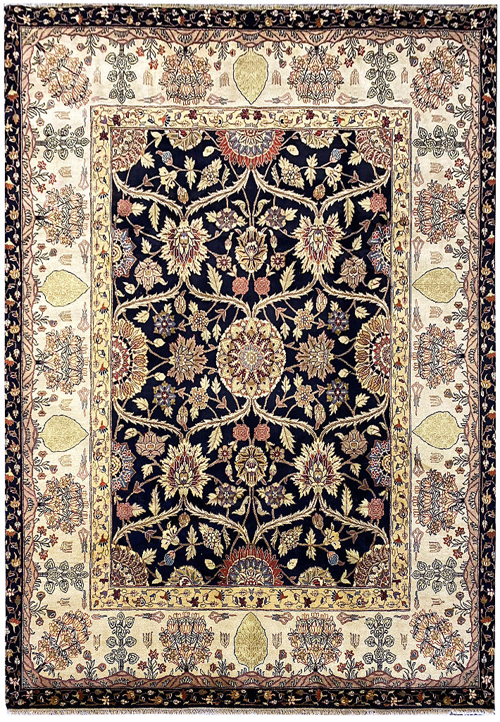 8 x 10 BLACK Agra Rug William Morris Natural Wool #F-6442