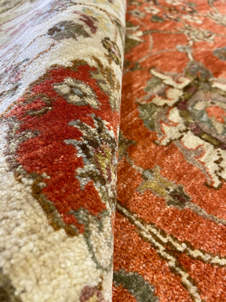 8 x 10 CORAL Agra Handmade Natural Wool Rug #F-6443