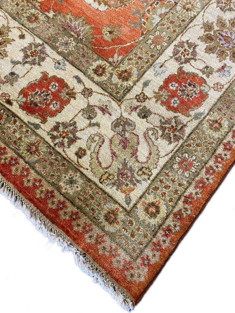8 x 10 CORAL Agra Handmade Natural Wool Rug #F-6443