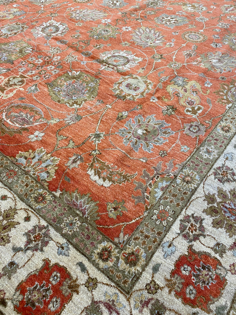 8 x 10 CORAL Agra Handmade Natural Wool Rug #F-6443
