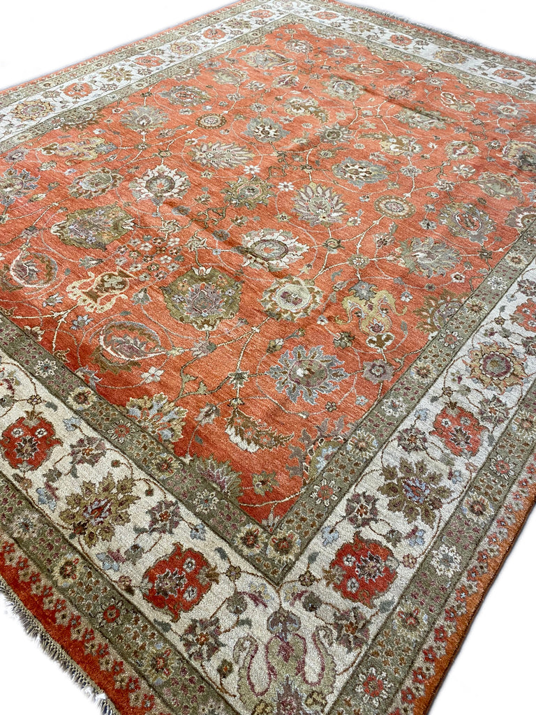8 x 10 CORAL Agra Handmade Natural Wool Rug #F-6443