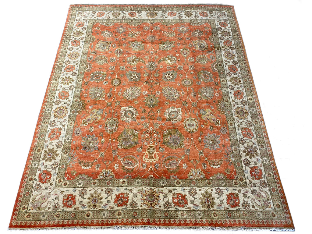 8 x 10 CORAL Agra Handmade Natural Wool Rug #F-6443