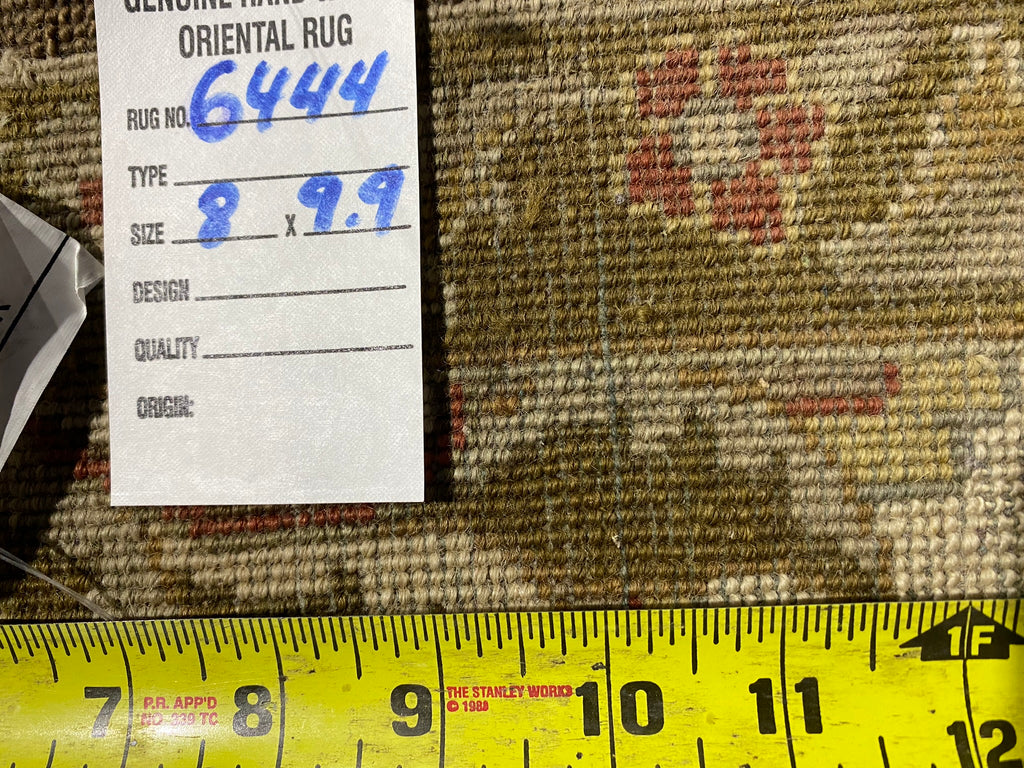 8 x 9.9 OLIVE New Handmade Agra Rug Natural Wool #F-6444