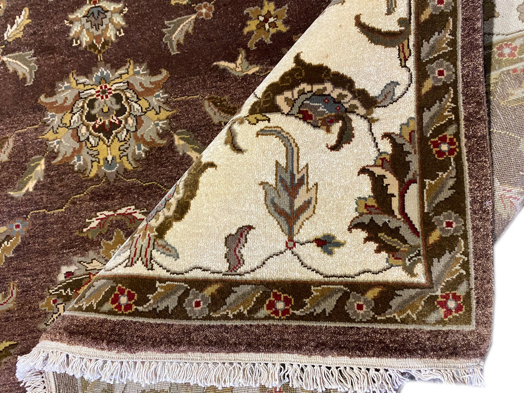 8 x 9.9 OLIVE New Handmade Agra Rug Natural Wool #F-6444