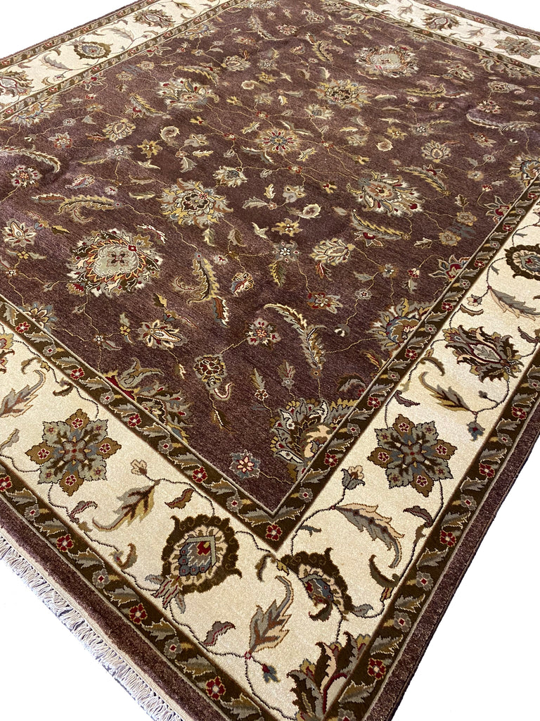 8 x 9.9 OLIVE New Handmade Agra Rug Natural Wool #F-6444