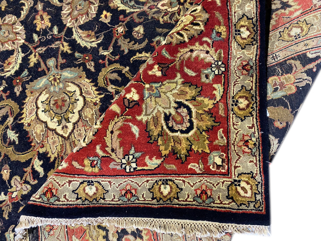 8.1 x 10.7 BLACK Handmade Agra Rug Natural Wool #F-6445