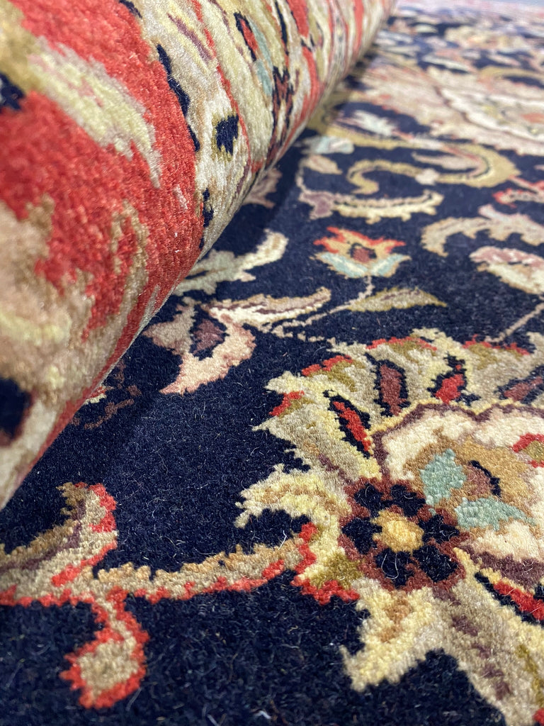 8.1 x 10.7 BLACK Handmade Agra Rug Natural Wool #F-6445