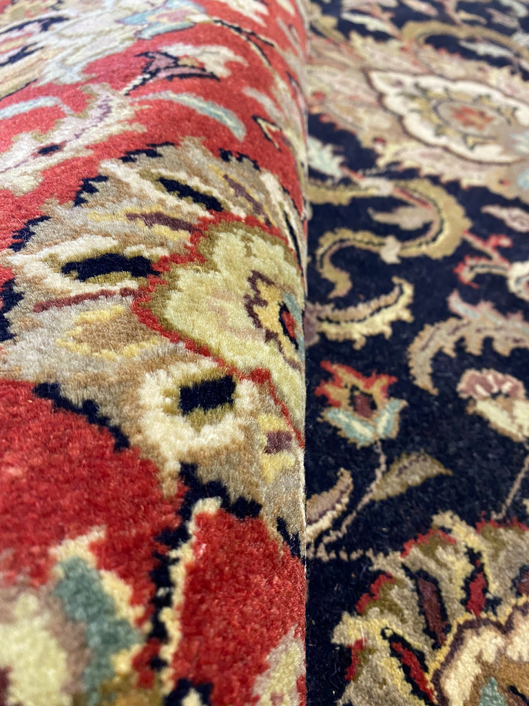 8.1 x 10.7 BLACK Handmade Agra Rug Natural Wool #F-6445