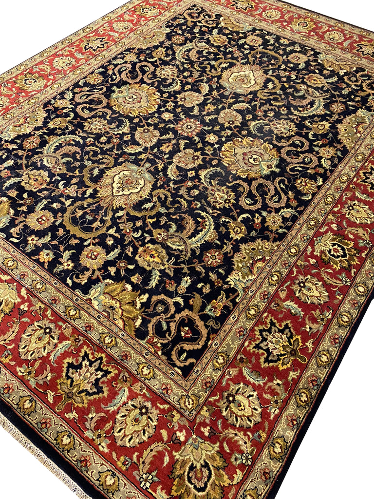 8.1 x 10.7 BLACK Handmade Agra Rug Natural Wool #F-6445