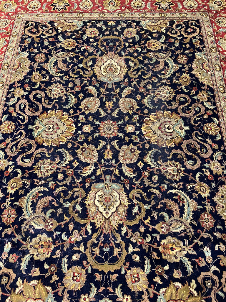 8.1 x 10.7 BLACK Handmade Agra Rug Natural Wool #F-6445